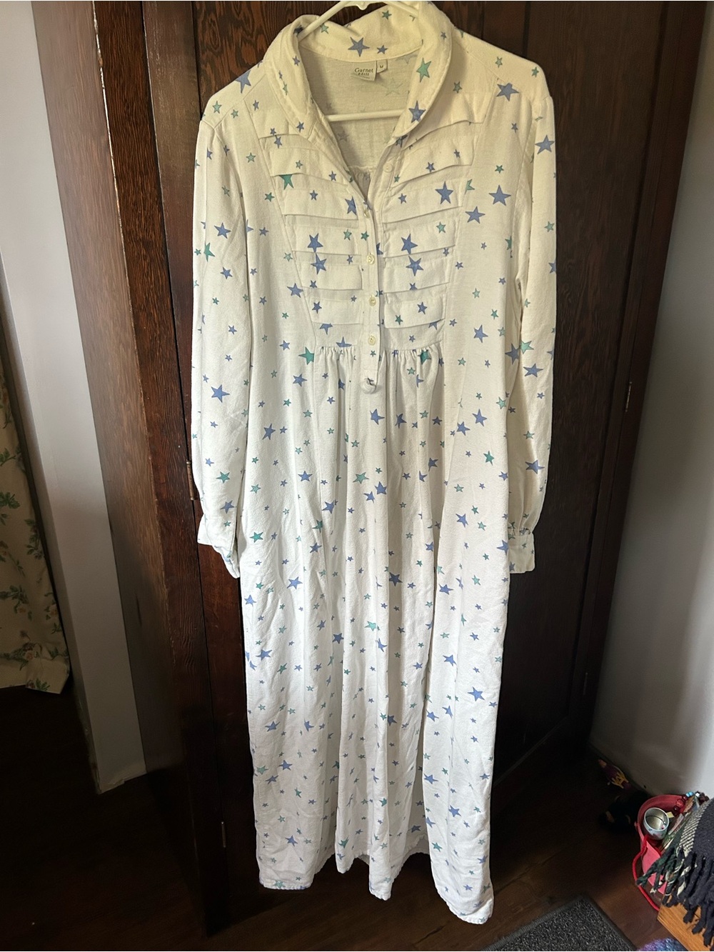 Vintage Garnet Hill Cotton Flannel Nightgown with Blue Stars